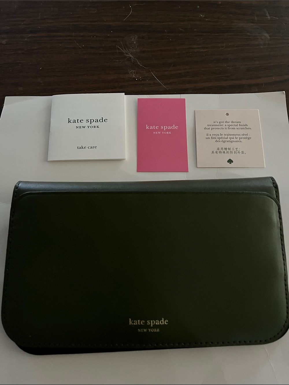 kate spade dark olive green leather continental wallet